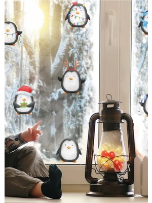 Wallhuman Yılbaşı-Mini Penguen Çocuk Bebek Odası Sticker Seti , Yılbaşı Süsü Yeni Yıl Kış Konsepti