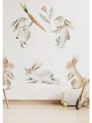 Wallhuman Zıp Zıp Tavşanlar Çocuk Odası Duvar Stickerı