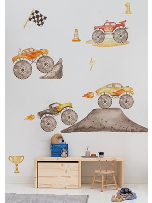 Wallhuman Yarış Arabaları Çocuk Odası Duvar Stickerı