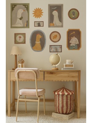 Wallhuman Rustik Hayvan Portreleri Duvar Sticker Seti | 10’lu Çerçeve Sticker | Çocuk Odası – Bebek Odası