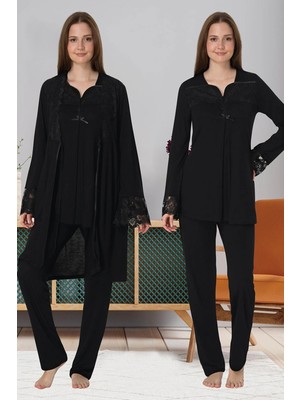 Larimar Effortt 4084 Dantelli Sabahlıklı Lohusa Pijama Takımı