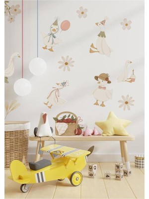 Wallhuman Vintage Parti Kazları Çocuk Odası Duvar Sticker Seti