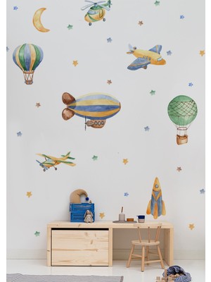 Wallhuman Yeşil Mavi Balonlar Çocuk Odası Duvar Stickerı