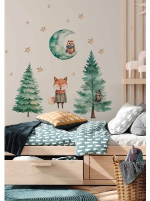 Wallhuman Tilkili Gece Ormanları Çocuk Odası Duvar Stickerı