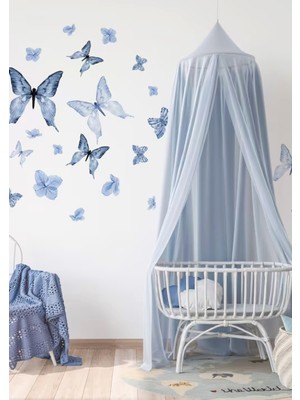 Wallhuman Mavi Kelebekler Çocuk Odası Duvar Stickerı