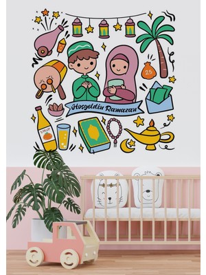 Wallhuman Hoşgeldin Ramazan Bayramı Yapışkanlı Sticker Duvar Cam Dolap Çıkartması Süsü