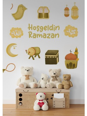 Wallhuman Hoşgeldin Ramazan Bayramı Yapışkanlı Sticker Duvar Cam Dolap Çıkartması Süsü