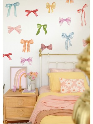 Wallhuman Renkli Kurdele Desenli Duvar Sticker Seti | Çocuk Odası & Bebek Odası Dekoru
