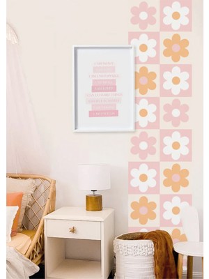 Wallhuman Bohem Kare - Pembe Turuncu Papatya Duvar Stickerı