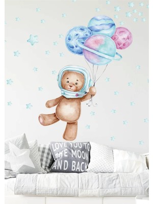 Wallhuman Sevimli Ayıcık Astronot Çocuk Odası Duvar Stickerı