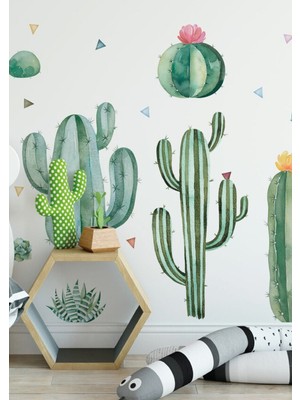 Wallhuman Dev Kaktüsler Çocuk Odası ve Ev Dekorasyonu Stickerı