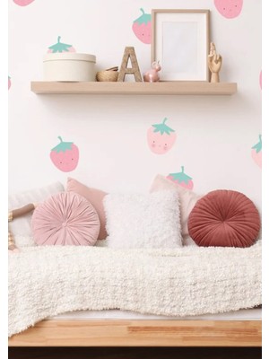 Wallhuman Pembe Çilekler Çocuk Odası Duvar Stickerı