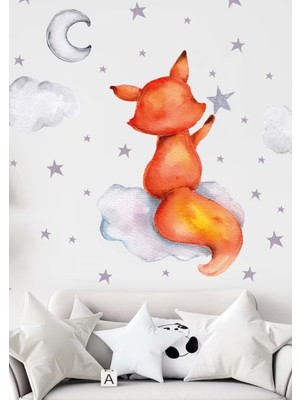 Wallhuman Yıldızlı Orman Tilkisi Çocuk Odası Duvar Stickerı