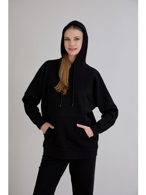 Sortie Collection Kadın Triko Buklet Garnili Regular Kalıp Siyah Eşofman Alt Üst Takım