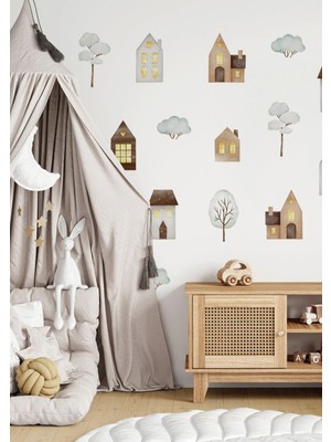 Wallhuman Küçük Şehir Evleri Çocuk Odası Duvar Stickerı