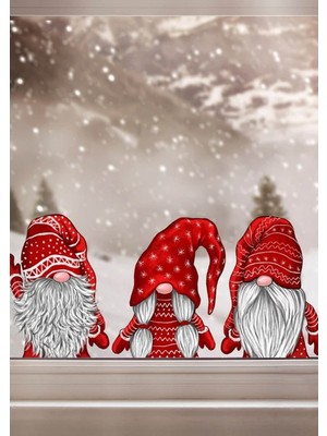 Wallhuman Kırmızı Yılbaşı Cüceleri Çocuk Odası Cam Stickerı