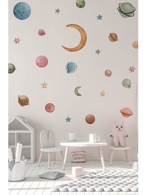 Wallhuman Renkli Uzay Çocuk Odası Duvar Stickerı