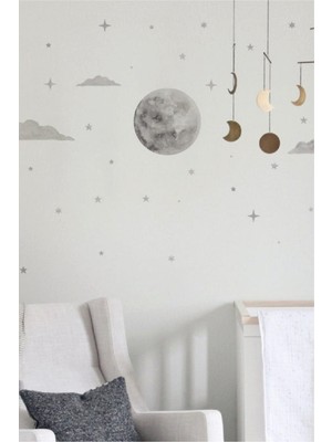 Wallhuman Bulutlu Dolunay Çocuk Odası Duvar Stickerı