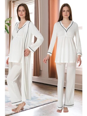 Larimar Effortt 4054 Biye Detaylı Sabahlıklı Lohusa Pijama Takımı