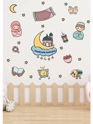 Wallhuman Hoşgeldin Ramazan Bayramı Yapışkanlı Sticker Duvar Cam Dolap Çıkartması Süsü