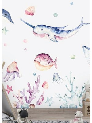 Wallhuman Deniz Canlıları Çocuk Odası Duvar Stickerı