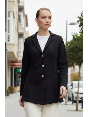 Barbora Tasarım Yaka Kaşe Şık Siyah Kaban