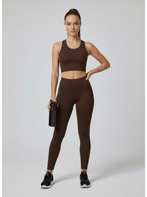 Sortie Collection Kadın Fileli Cep Detay Karyoka Dikişli Kahverengi Dalgıç Tayt