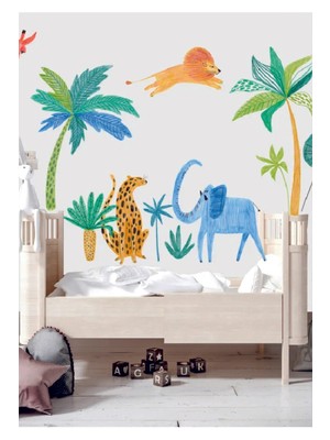 Wallhuman Safari Hayvanlar Çocuk Odası Duvar Stickeri