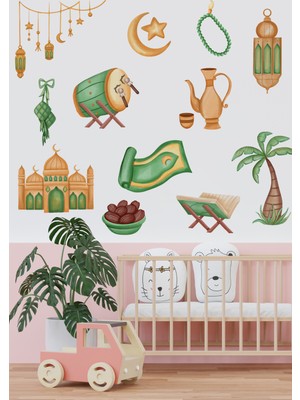 Wallhuman Hoşgeldin Ramazan Bayramı Yapışkanlı Sticker Duvar Cam Dolap Çıkartması Süsü