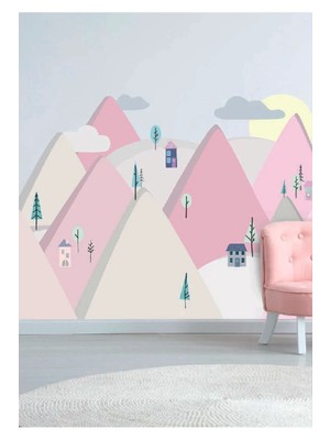 Wallhuman Pembe Dağlar Çocuk Odası Sticker