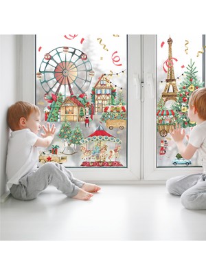 Wallhuman Yılbaşı-Noel Fuarı Çocuk Bebek Odası Sticker Seti , Yılbaşı Süsü Yeni Yıl Kış Konsepti