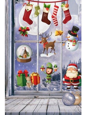 Wallhuman Noel Baba ve Arkadaşları Çocuk Odası Cam Süsleme Stickeri