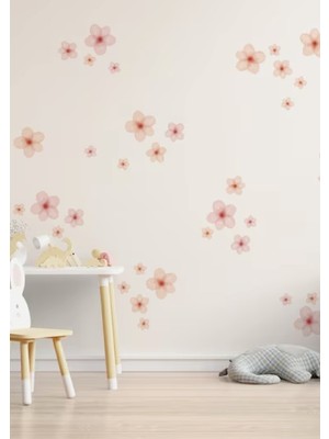 Wallhuman Pembe Pastel Çiçekler Çocuk Odası Duvar Stickerı