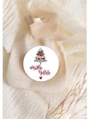 Wallhuman Yılbaşı Temalı Happy New Year  Hediye Paketi Sticker 20 Adet (Kırmızı Çam Ağacı Happy New Year)