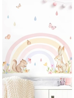 Wallhuman Sevimli Dostlar ve Gökkuşağı Çocuk Odası Duvar Stickerı