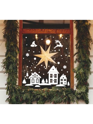 Wallhuman Yılbaşı-Beyaz Ev Çocuk Bebek Odası Sticker Seti , Yılbaşı Süsü Yeni Yıl Kış Konsepti