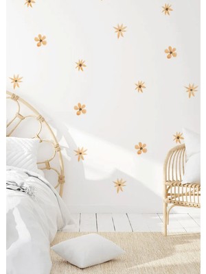 Wallhuman Turuncu Pastel Çiçekler Çocuk Odası Duvar Stickerı