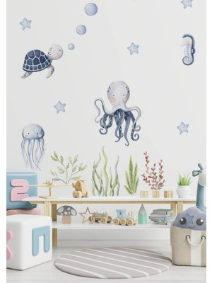 Wallhuman Deniz Altı Canlıları Çocuk Odası Duvar Stickerı