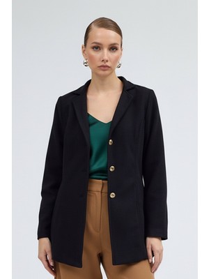 Barbora Tasarım Yaka Siyah Kaşe Kaban