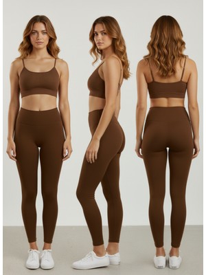 Kadın Yüksek Bel Dalgıç Kumaş Toparlayıcı Spor Tayt