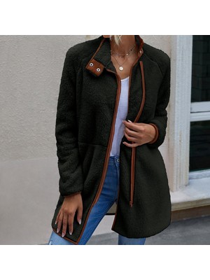 Peluş Uzun Kollu Kışlık Kadın Fermuarlı Astarlı Tüylü Ceket