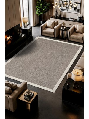 Karmen Halı Zeen ZE002G Gri Kolay Temizlenebilir Makinede Yıkanabilir Bordürlü Sisal Mutfak Halısı Pamuk Taban