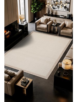 Karmen Halı Zeen ZE002W Beyaz Kolay Temizlenebilir Makinede Yıkanabilir Bordürlü Sisal Mutfak Halısı Pamuk Taban