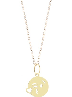 Archin 14 Ayar Altın Plakalı Öpücük Emojisi Figürlü Sevgililer Günü Hediyesine Özel Altın KOLYE-808