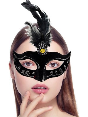 Hediye Bahçesi Siyah Tüylü Süet Parti Maskesi