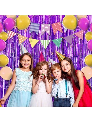 Hediye Bahçesi Mor Ekstra Metalize Saçaklı Arka Fon Perde