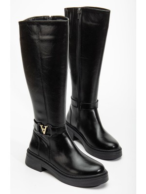 Hayalimdeki Ayakkabı Hayalimdeki Kadın Çizme Siyah Parlak Cilt Malzemeden Kalın Topuklu Günlük Kullanım