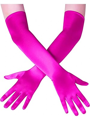 Ronanna Buğz Uzun Boy Ekstra Parlak Saten Eldiven Fuşya Renk