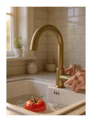 Mat Gold Yüksek Model Leylak Lavabo Bataryası Dönebilen Boru Mat Altın Renk Lavabo Musluğu