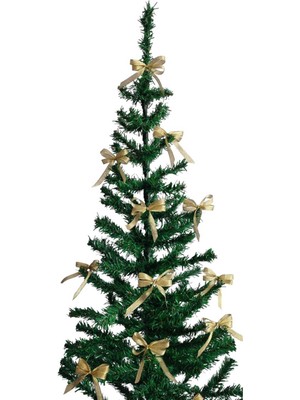 Moda Nur 12 Adet Sarı, Simli Yılbaşı Çam Ağaçı Fiyonk Kurdele Yeni Yıl Noel Parti Dekorasyon Süsleri